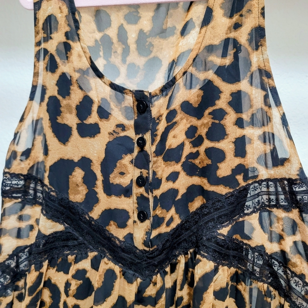 Express Sheer Leopard Babydoll Dress Size Medium - Black Slip Attached